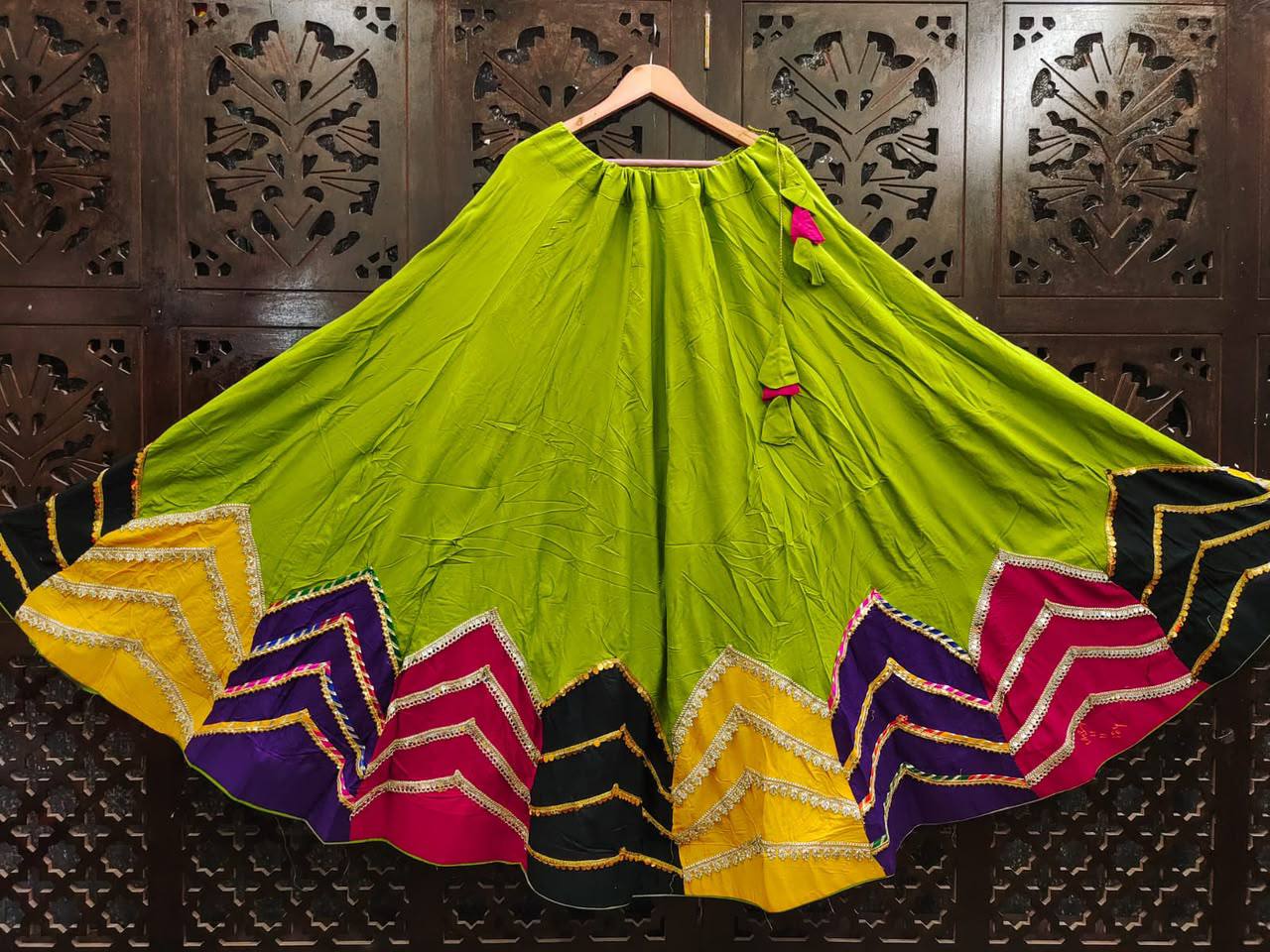 Parrot Pure Rayon Cotton Multi Print Patch Work Navratri Lehenga Choli