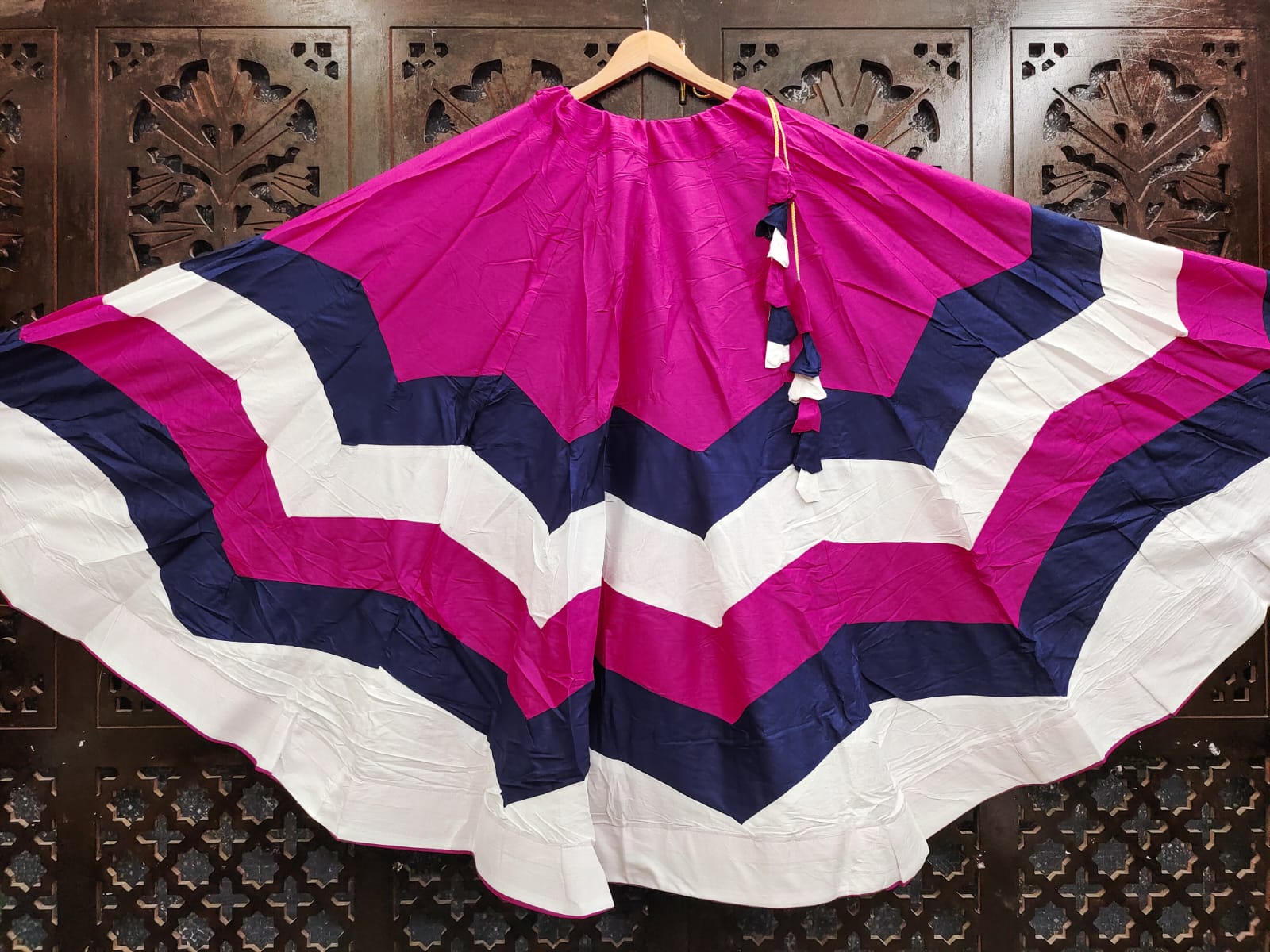 Pink Pure Roman Silk 08 Mtr Flair Double Colour Shade Navratri Lehenga Choli
