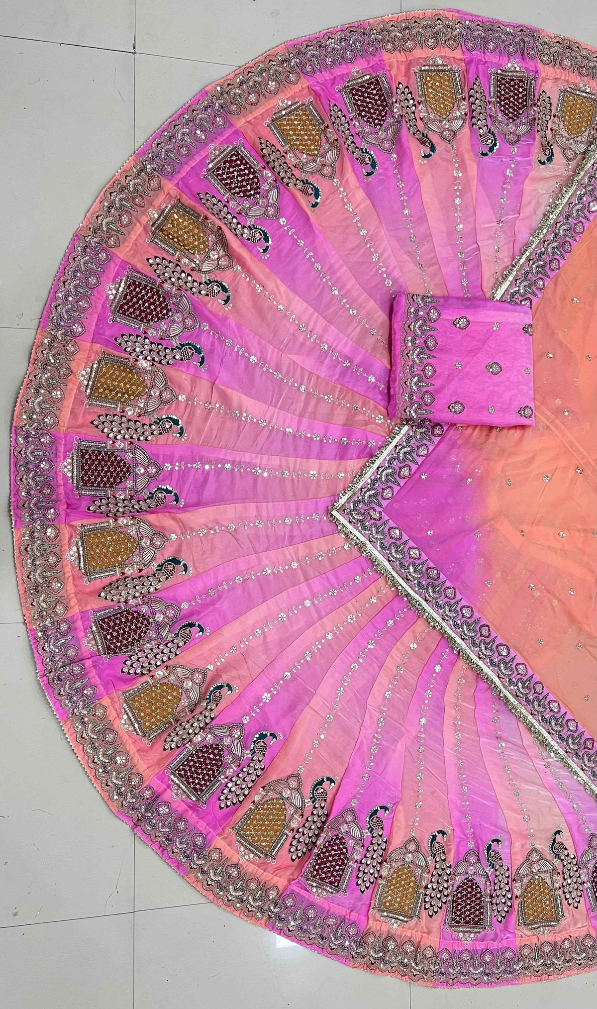 Pink Pure Gold Crush 06 Mtr Flair Lehariya Chunni Rajasthani Rajputi Lehenga Choli