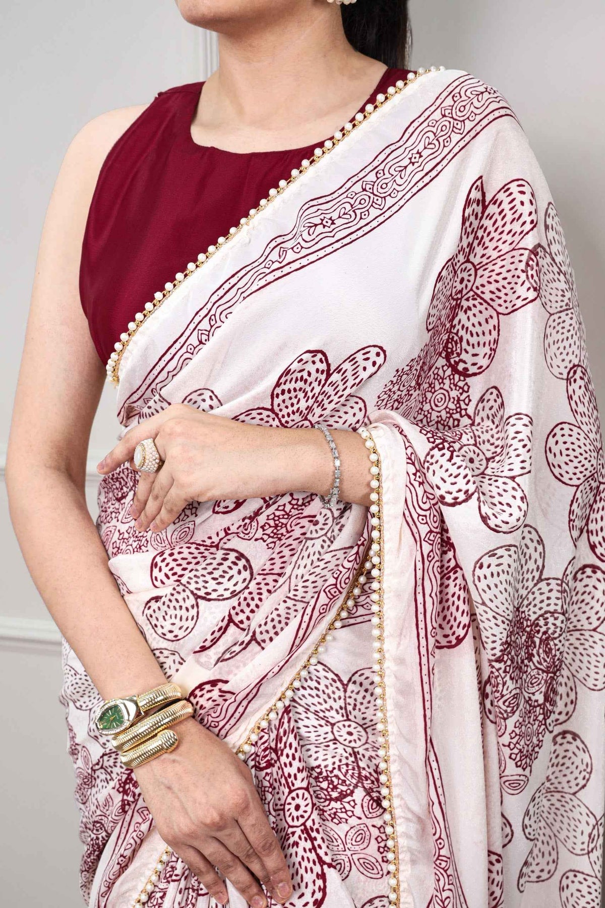 Maroon Pure Soft Satin Silk Printed Saree