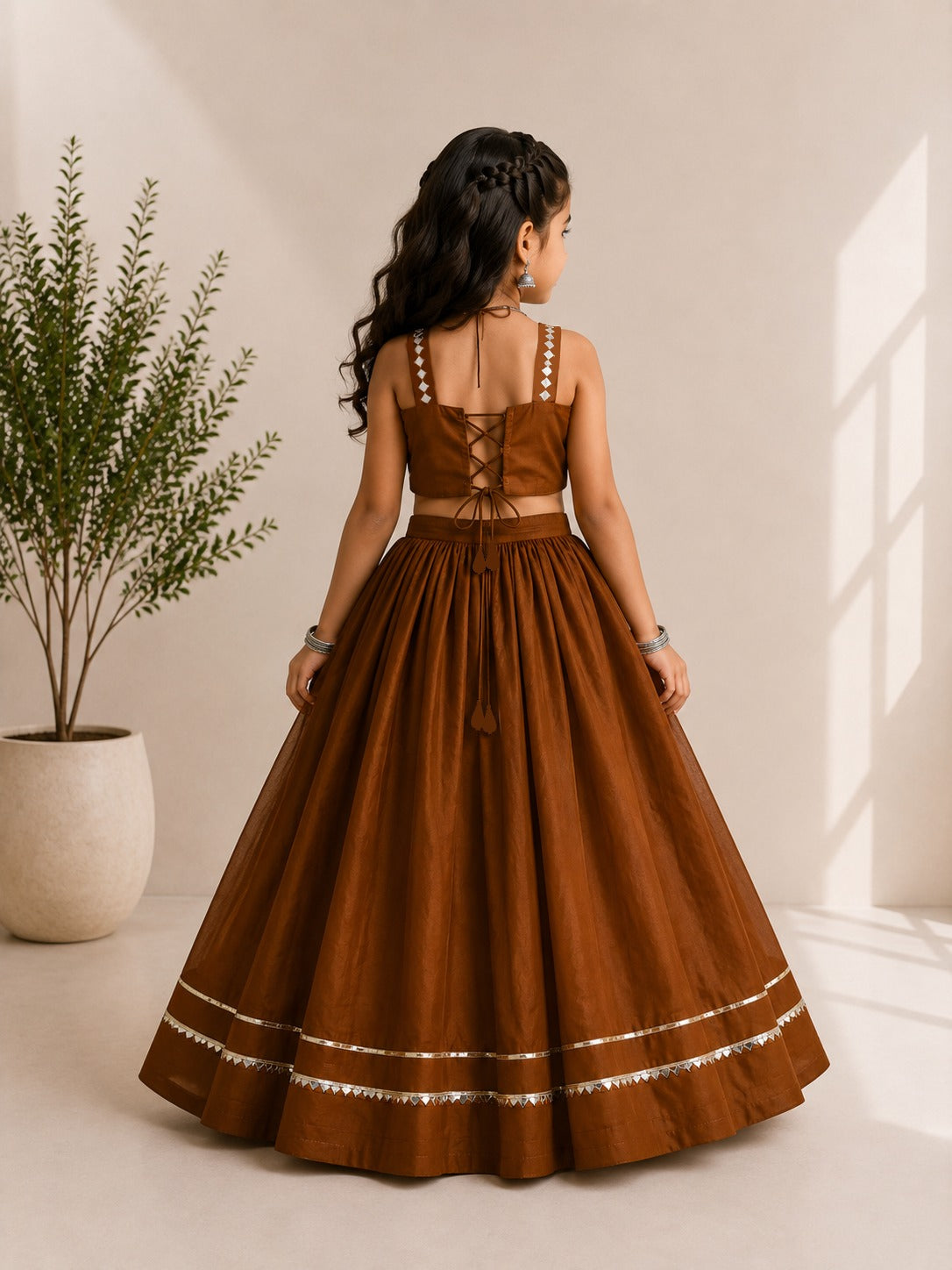 Brown Pure Roman Silk Heavy Work Kid&
