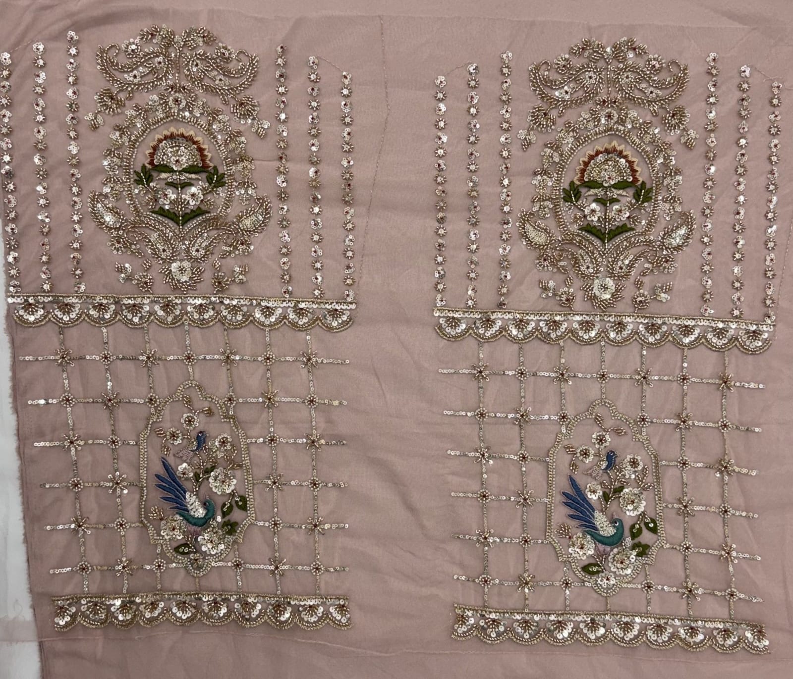 Pink Pure Heavy Net Motif Handwork Zari Sequins Work Bridal Lehenga Choli