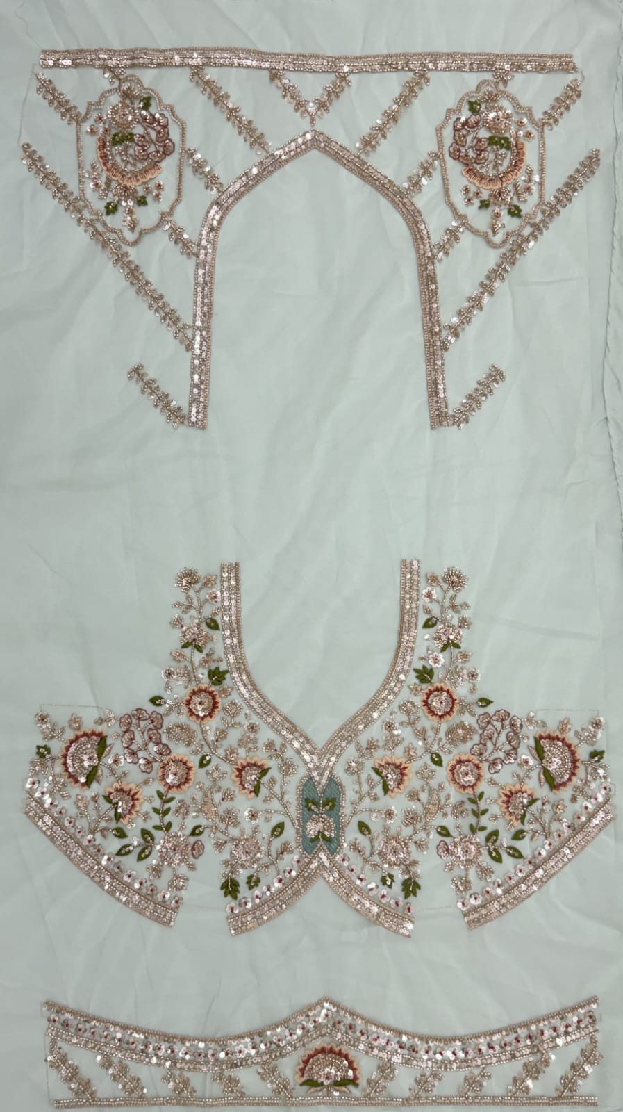 Sky Pure Heavy Net Motif Handwork Zari Sequins Work Bridal Lehenga Choli
