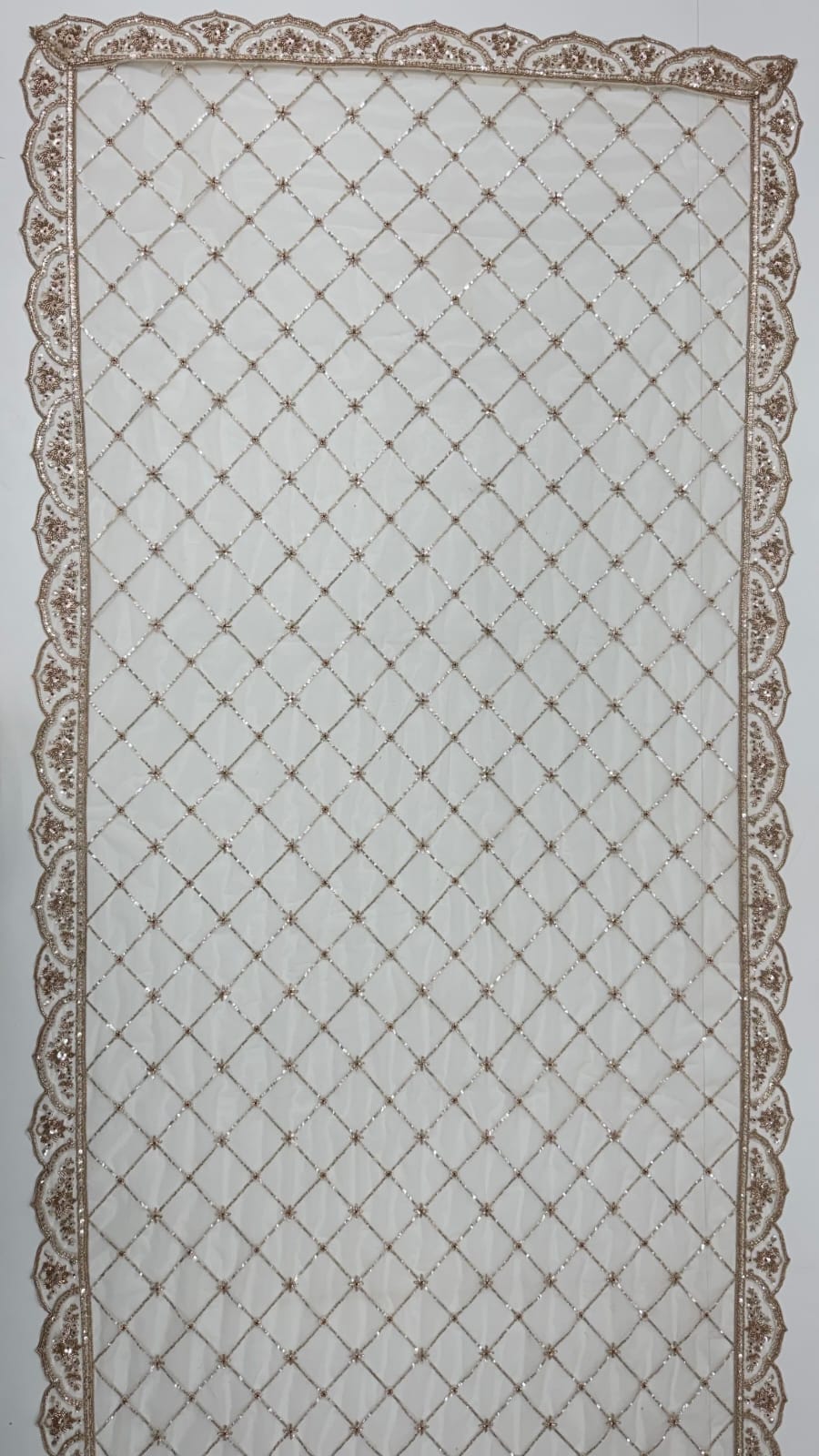 Cream Pure Heavy Net Motif Handwork Zari Sequins Work Bridal Lehenga Choli