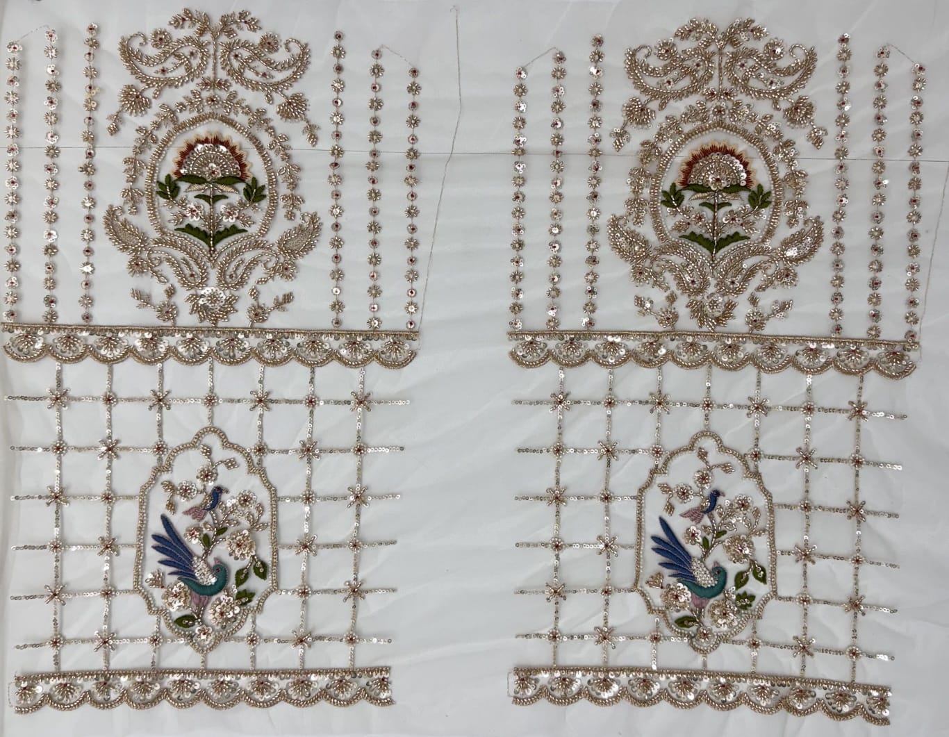 Cream Pure Heavy Net Motif Handwork Zari Sequins Work Bridal Lehenga Choli