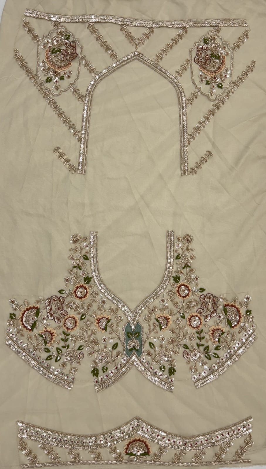 Cream Pure Heavy Net Motif Handwork Zari Sequins Work Bridal Lehenga Choli
