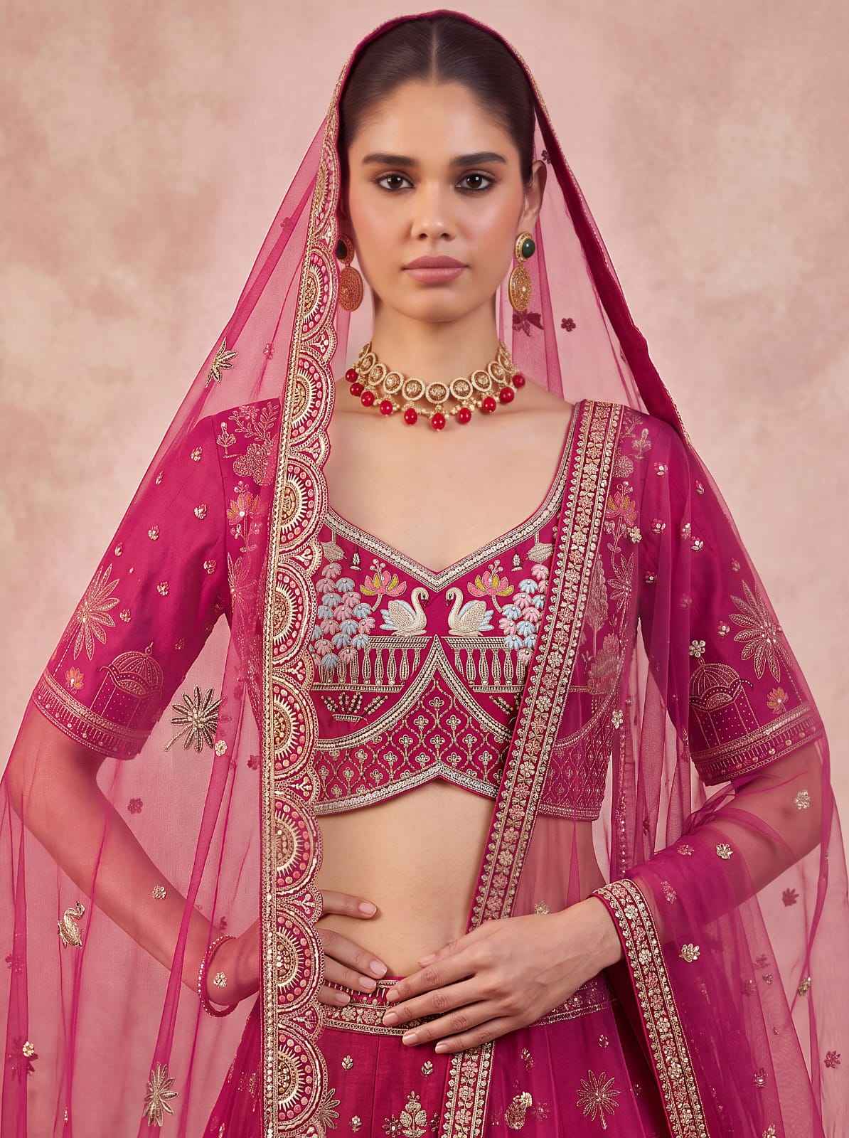 Red Pure Sub Silk Premium Heavy Beads & Motif Dori Embroidery Zari Sequins Hand Work Bridal Lehenga Choli