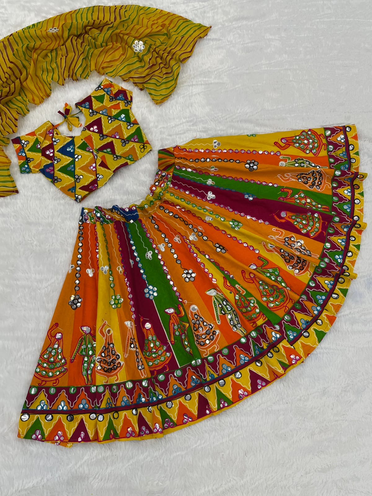 Multi Pure Reyon Cotton Embroidery Thread & Mirror Work Navratri Kid&