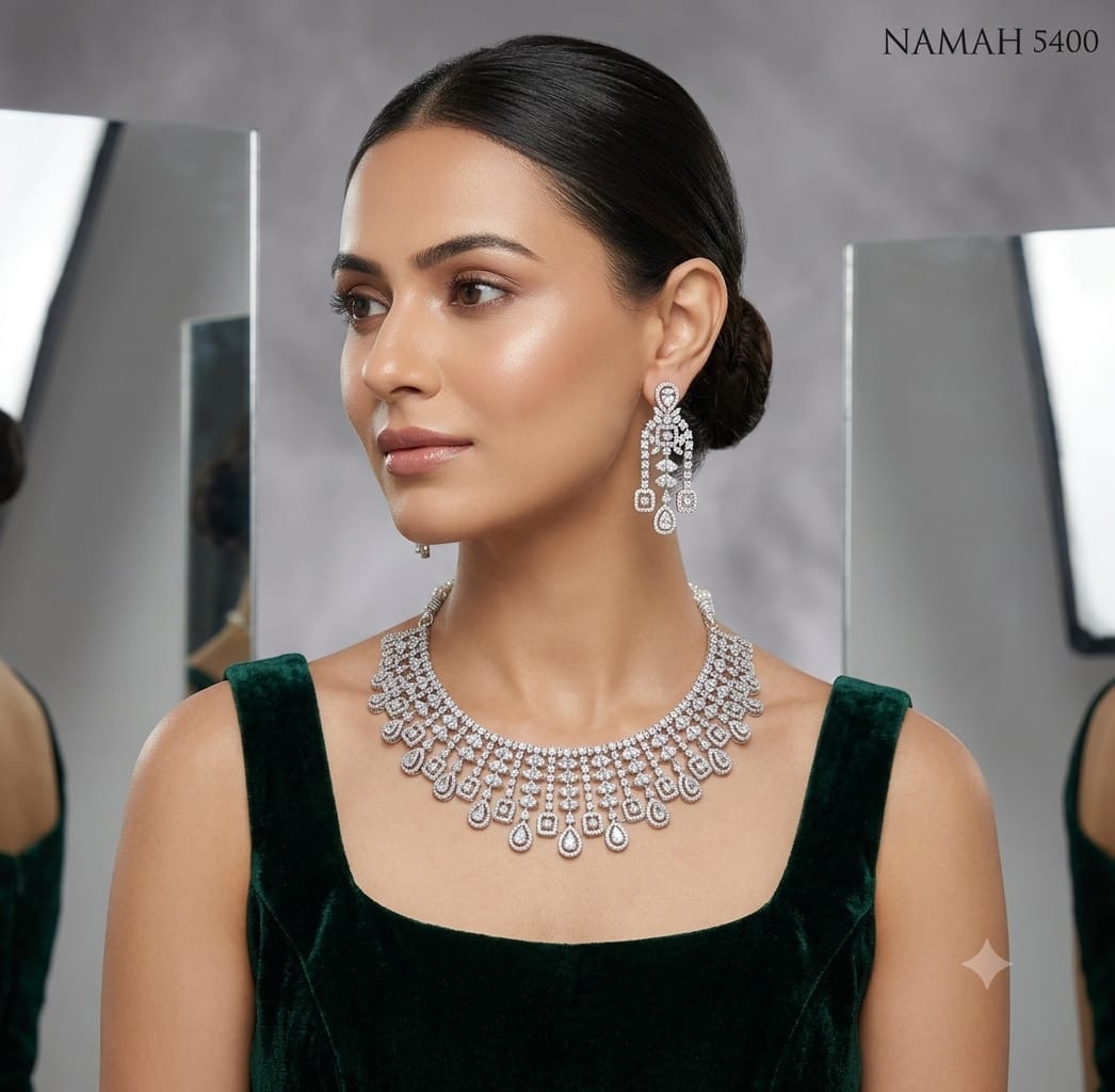 White American Diamond Necklace Jewellery Set