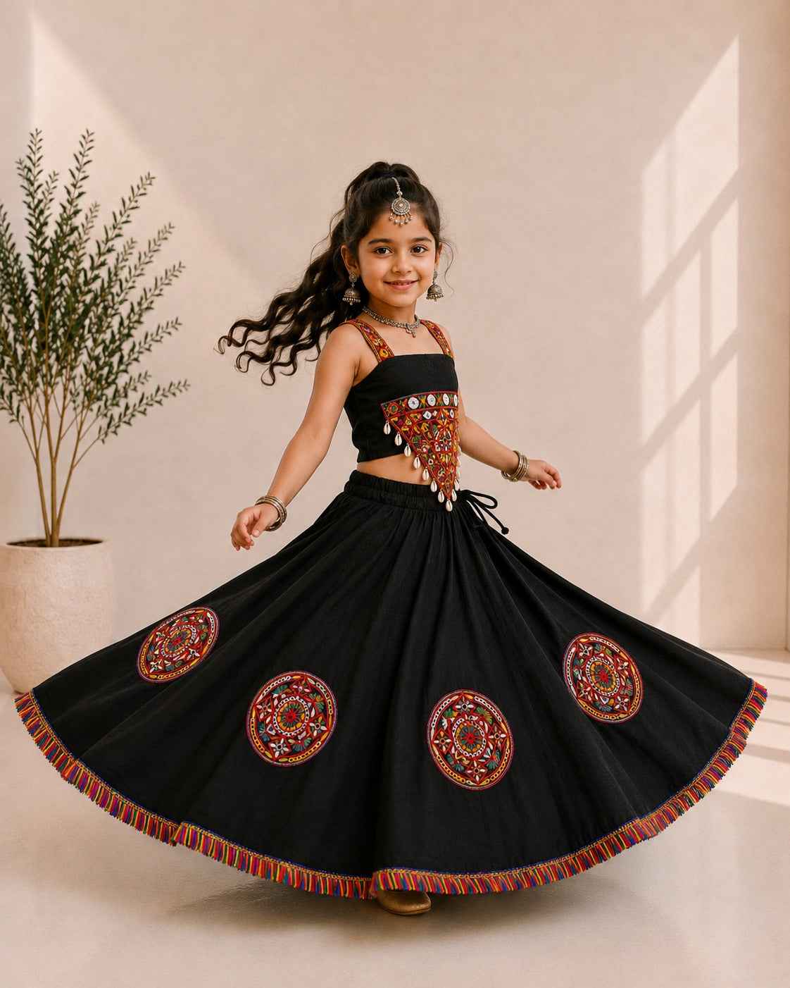 Black Pure Roman Silk Heavy Work Kid&