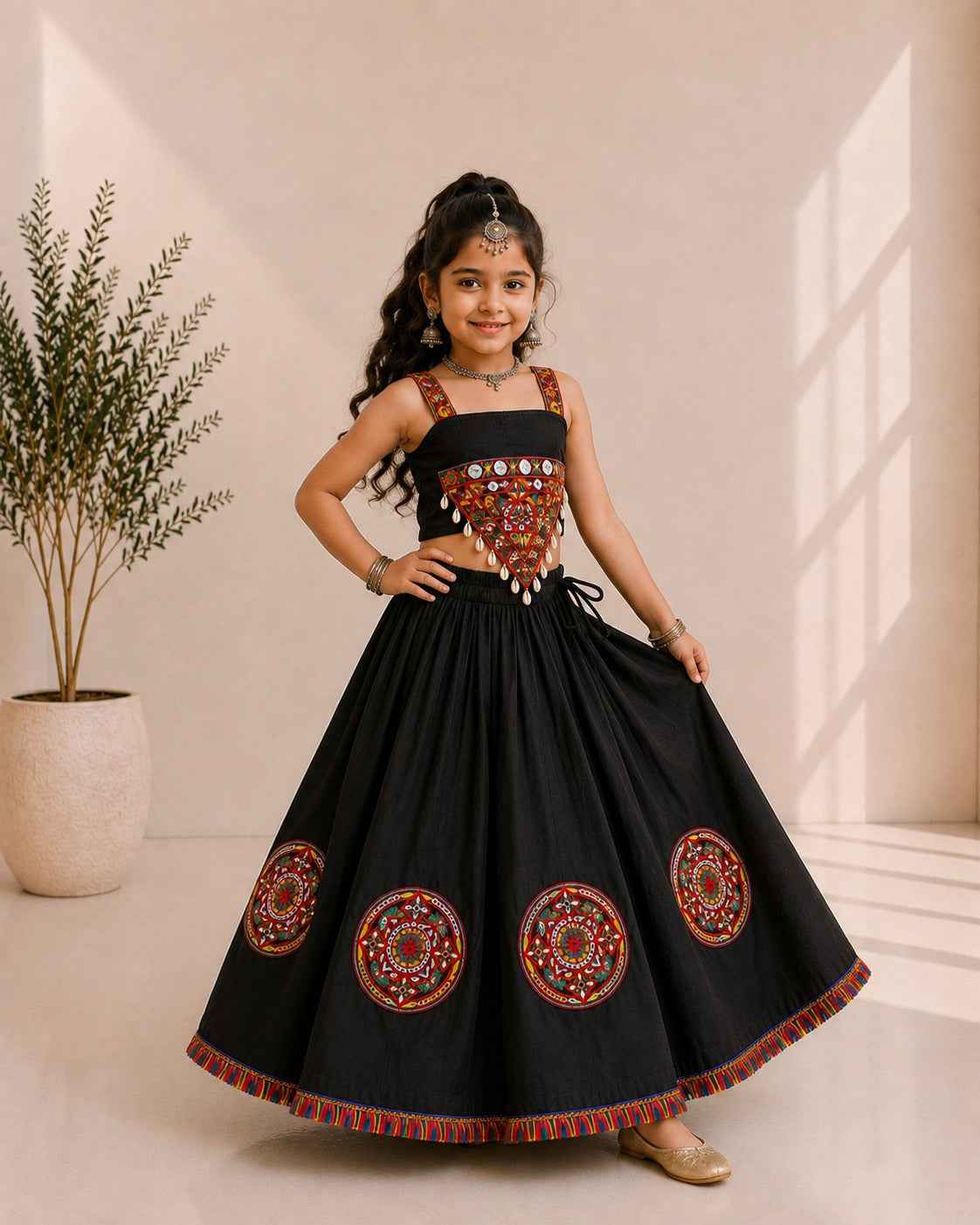 Black Pure Roman Silk Heavy Work Kid&