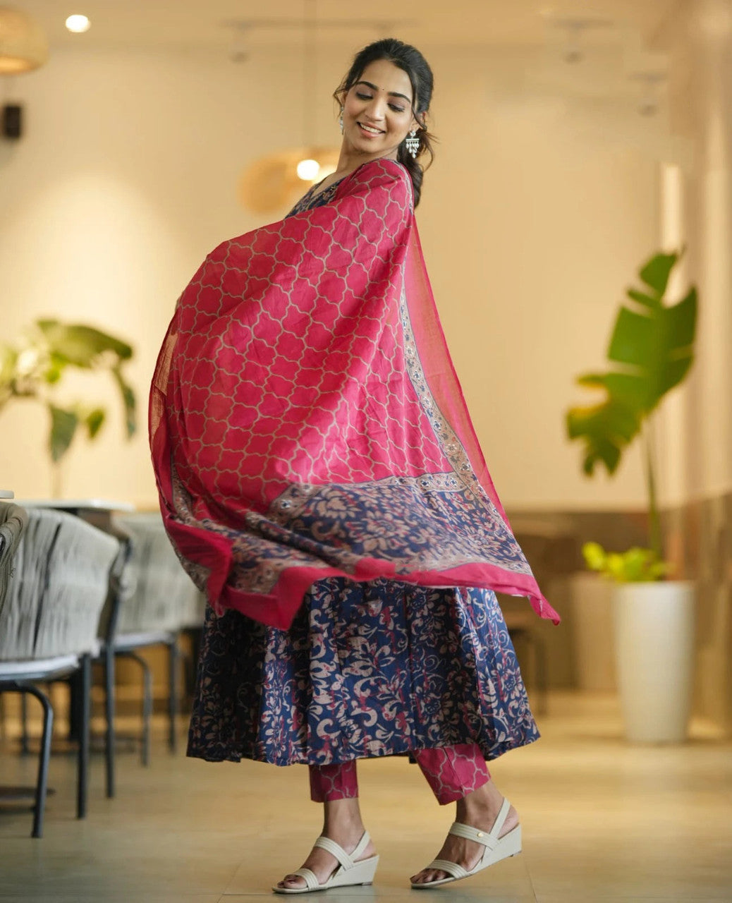 Navy Blue Pure Soft Reyon Cotton Blend Print Salwar Suit