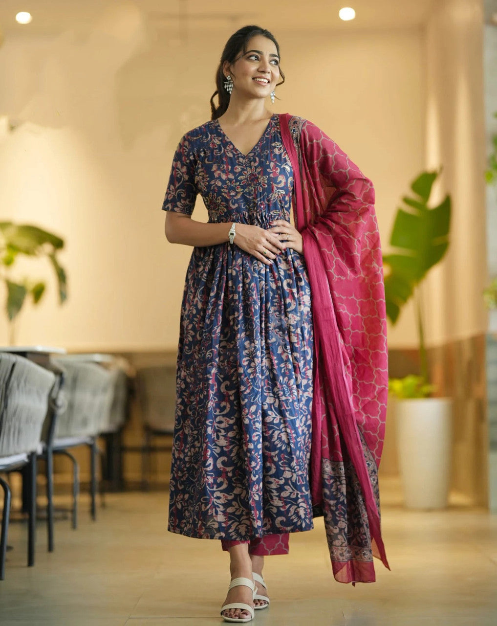 Navy Blue Pure Soft Reyon Cotton Blend Print Salwar Suit