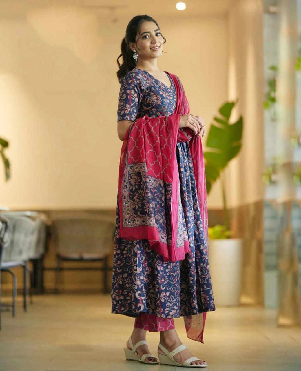 Navy Blue Pure Soft Reyon Cotton Blend Print Salwar Suit