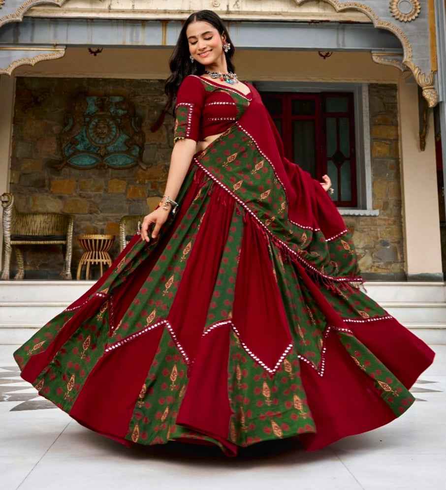 Maroon Pure Rayon Ajrakh Printed Navratri Lehenga Choli