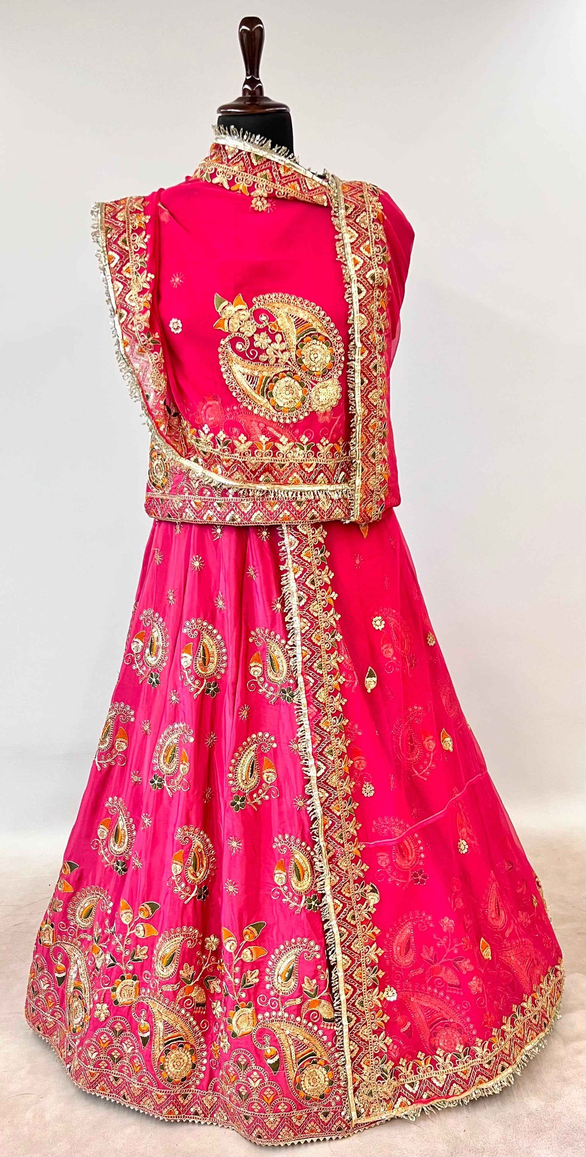 Pink Pure Gold Crush 05 Mtr Flair Lehariya Chunni Rajasthani Rajputi Lehenga Choli
