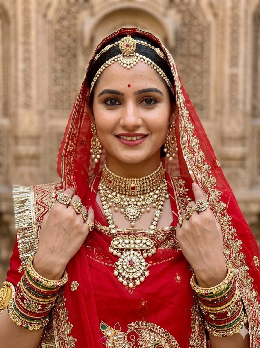 Red Pure Gold Crush 05 Mtr Flair Lehariya Chunni Rajasthani Rajputi Lehenga Choli