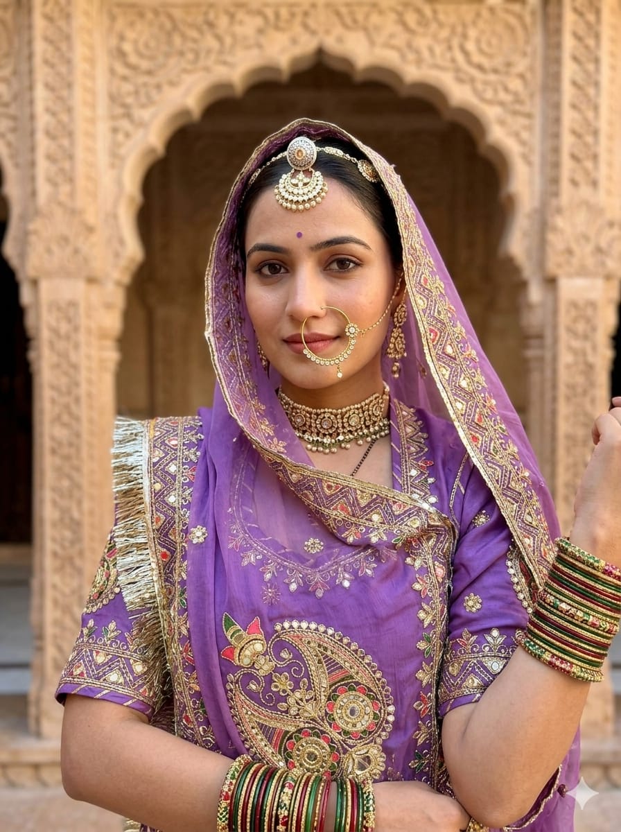 Purple Pure Gold Crush 05 Mtr Flair Lehariya Chunni Rajasthani Rajputi Lehenga Choli