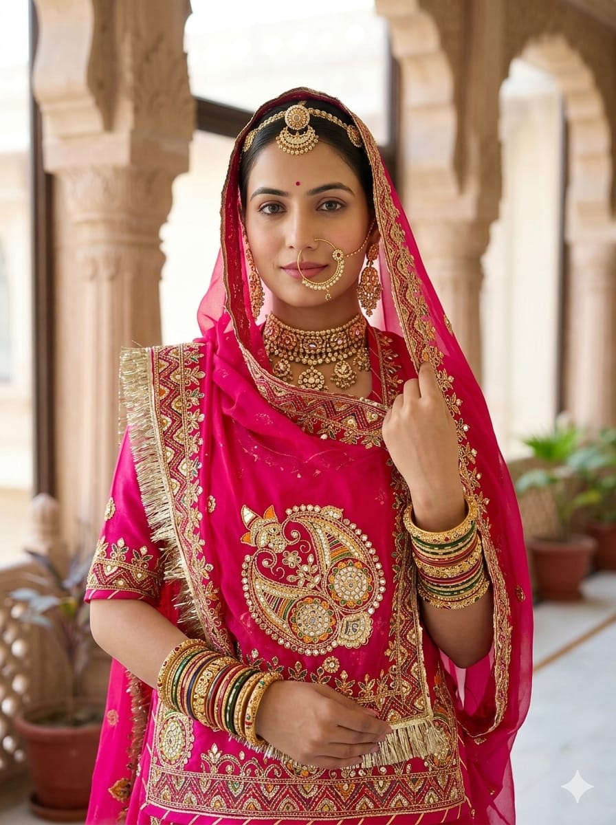 Rani Pure Gold Crush 05 Mtr Flair Lehariya Chunni Rajasthani Rajputi Lehenga Choli