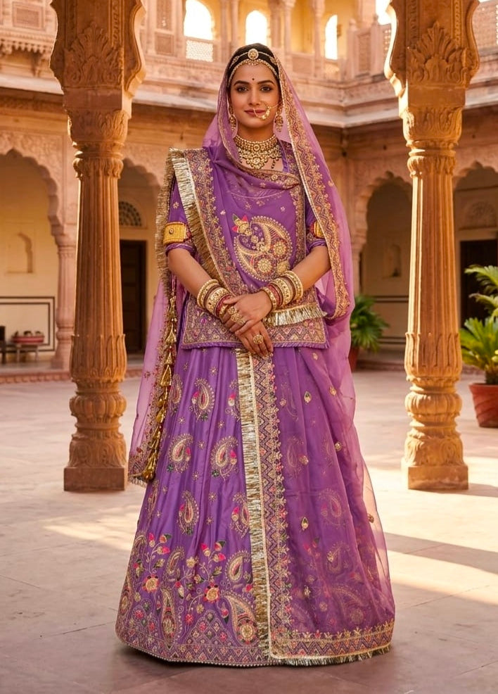 Purple Pure Gold Crush 05 Mtr Flair Lehariya Chunni Rajasthani Rajputi Lehenga Choli