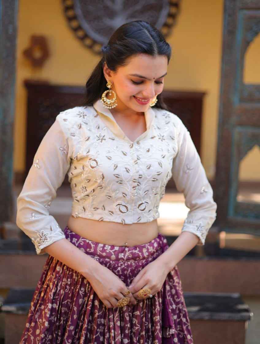 Wine Pure Cosmos Weaving jacquard Work Navratri Lehenga Choli
