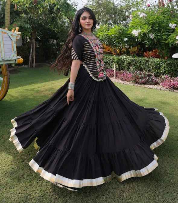Black Pure Kora Cotton with Standard kutchi Patchwork Navratri Lehenga Choli