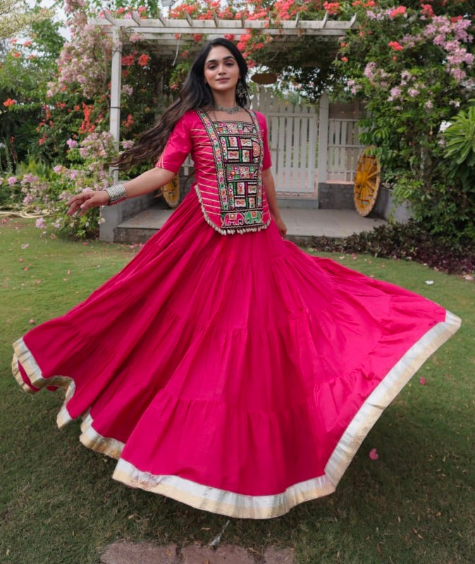 Rani Pure Kora Cotton with Standard kutchi Patchwork Navratri Lehenga Choli