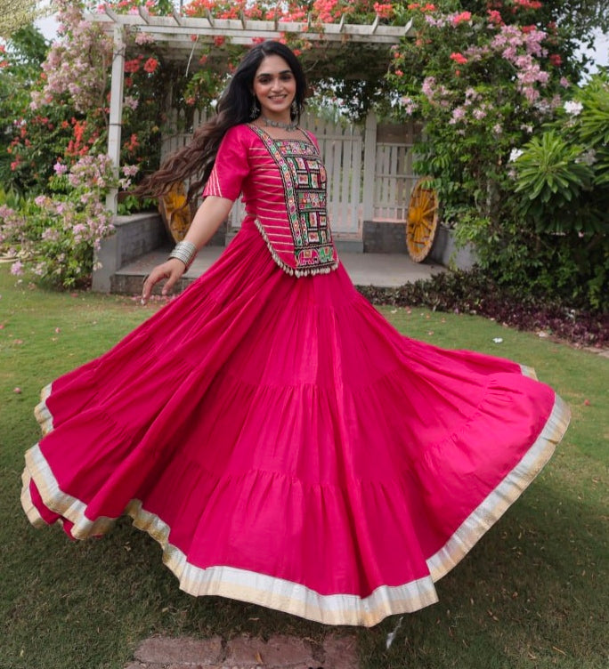 Rani Pure Kora Cotton with Standard kutchi Patchwork Navratri Lehenga Choli