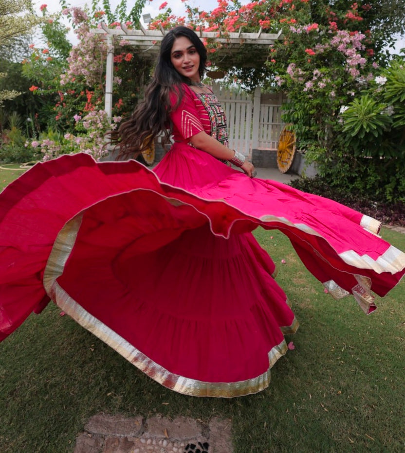 Rani Pure Kora Cotton with Standard kutchi Patchwork Navratri Lehenga Choli