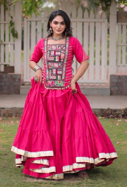 Rani Pure Kora Cotton with Standard kutchi Patchwork Navratri Lehenga Choli