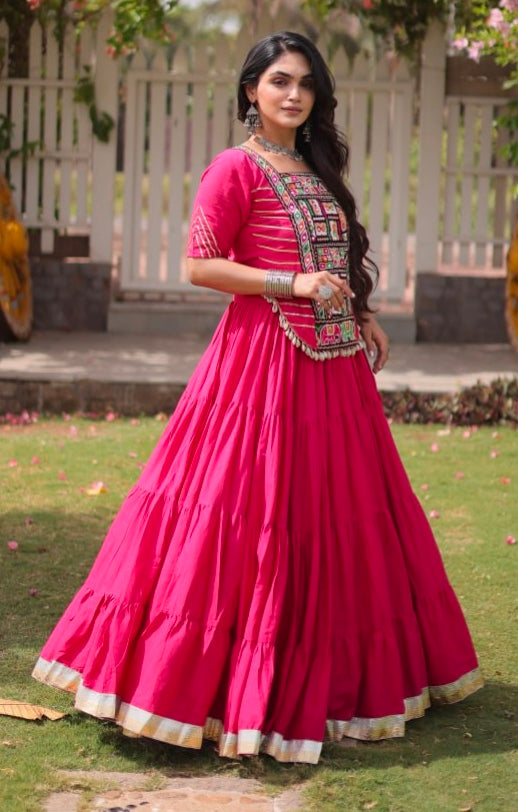 Rani Pure Kora Cotton with Standard kutchi Patchwork Navratri Lehenga Choli