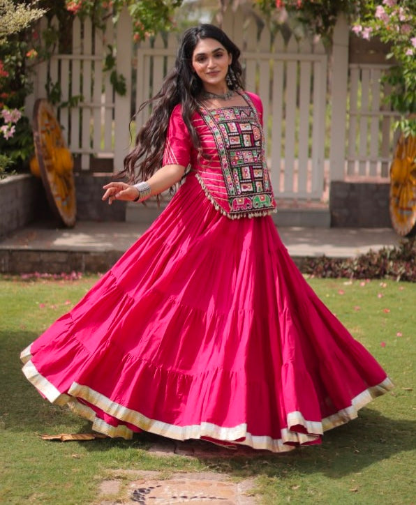 Rani Pure Kora Cotton with Standard kutchi Patchwork Navratri Lehenga Choli