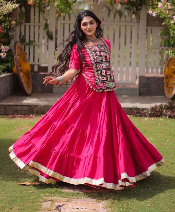 Rani Pure Kora Cotton with Standard kutchi Patchwork Navratri Lehenga Choli