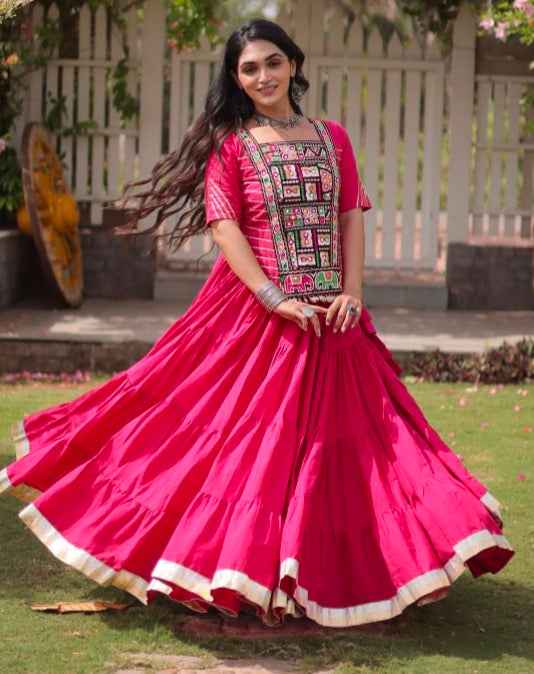 Rani Pure Kora Cotton with Standard kutchi Patchwork Navratri Lehenga Choli