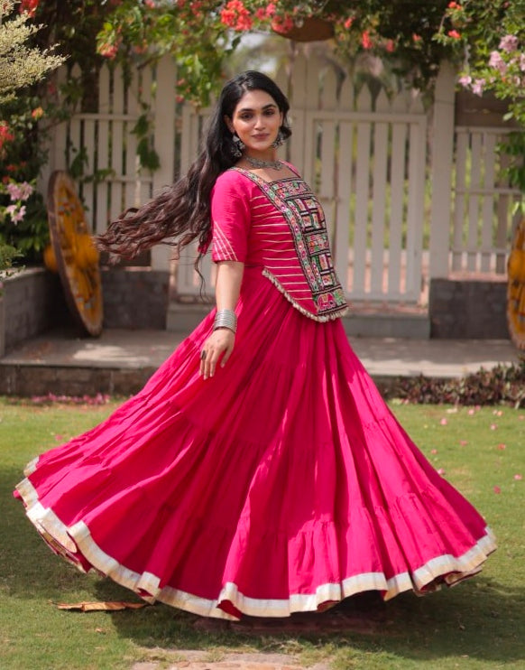 Rani Pure Kora Cotton with Standard kutchi Patchwork Navratri Lehenga Choli