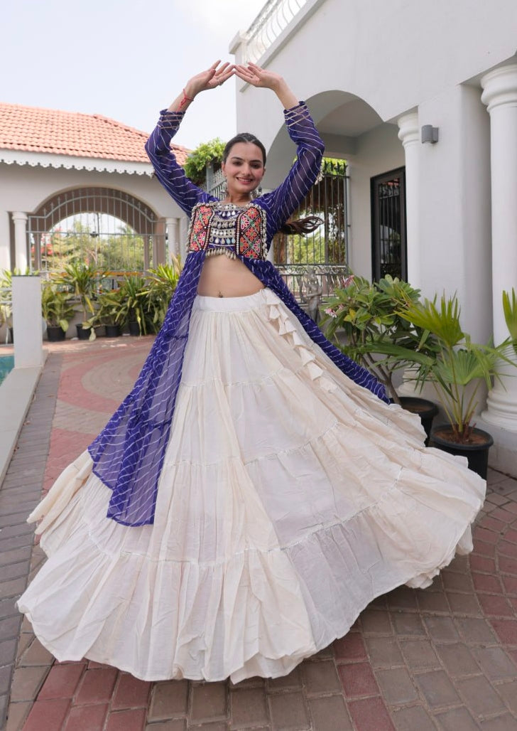 Blue Pure Georgette Lahariya Print kutchi Patchwork Navratri Lehenga Choli