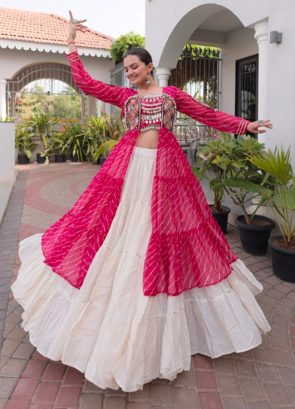 Pink Pure Georgette Lahariya Print kutchi Patchwork Navratri Lehenga Choli