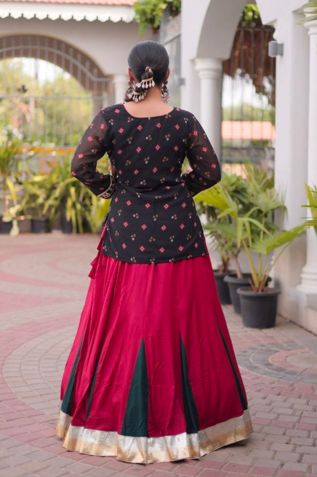 Black & Red Pure Georgette Bandhani Print Kutchi Navratri Lehenga Choli