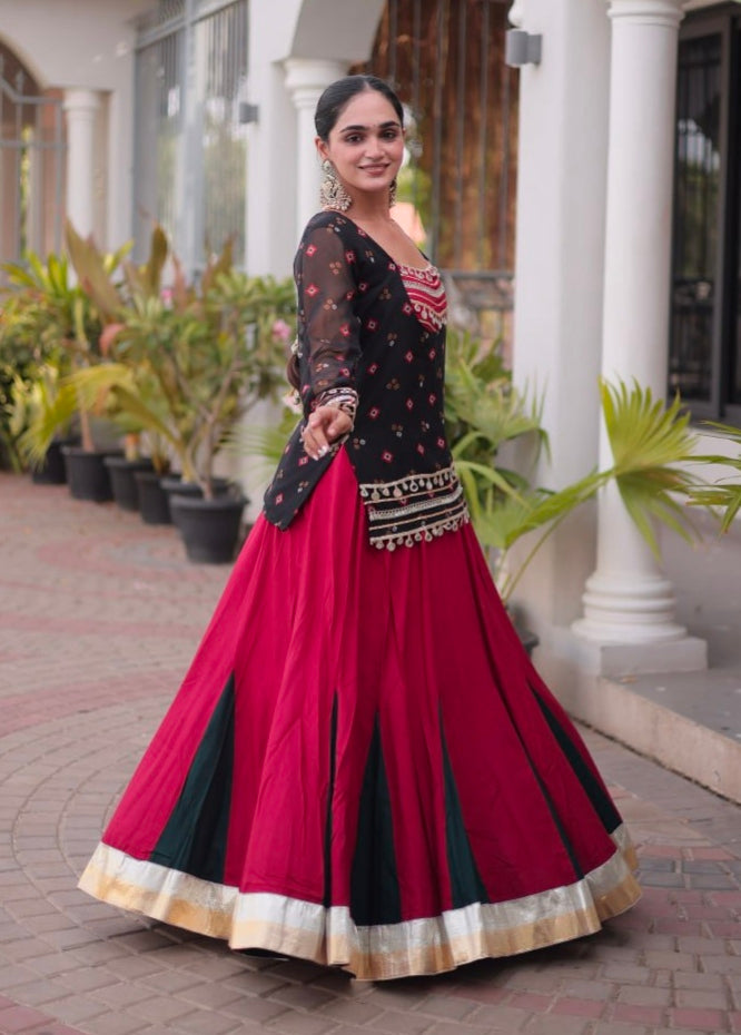 Black & Red Pure Georgette Bandhani Print Kutchi Navratri Lehenga Choli