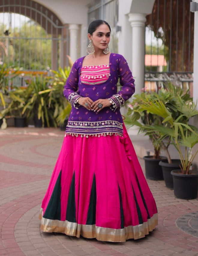 Purple & Pink Pure Georgette Bandhani Print Kutchi Navratri Lehenga Choli
