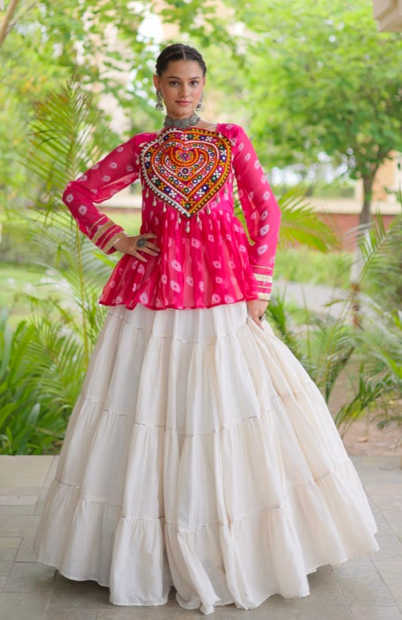 Pink Pure Georgette Bandhani Print Kutchi Navratri Lehenga Choli