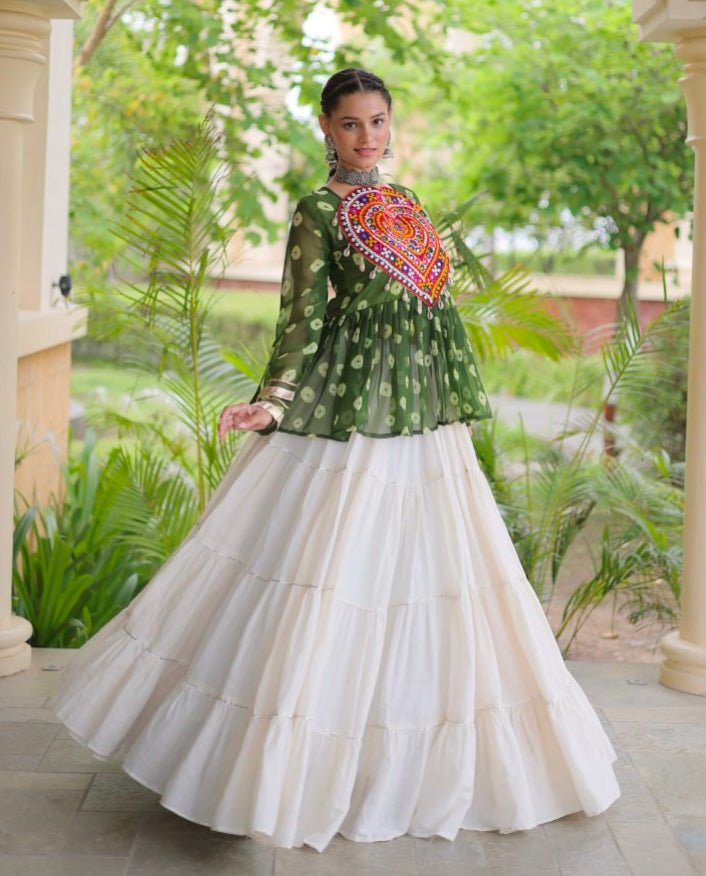 Green Pure Georgette Bandhani Print Kutchi Navratri Lehenga Choli