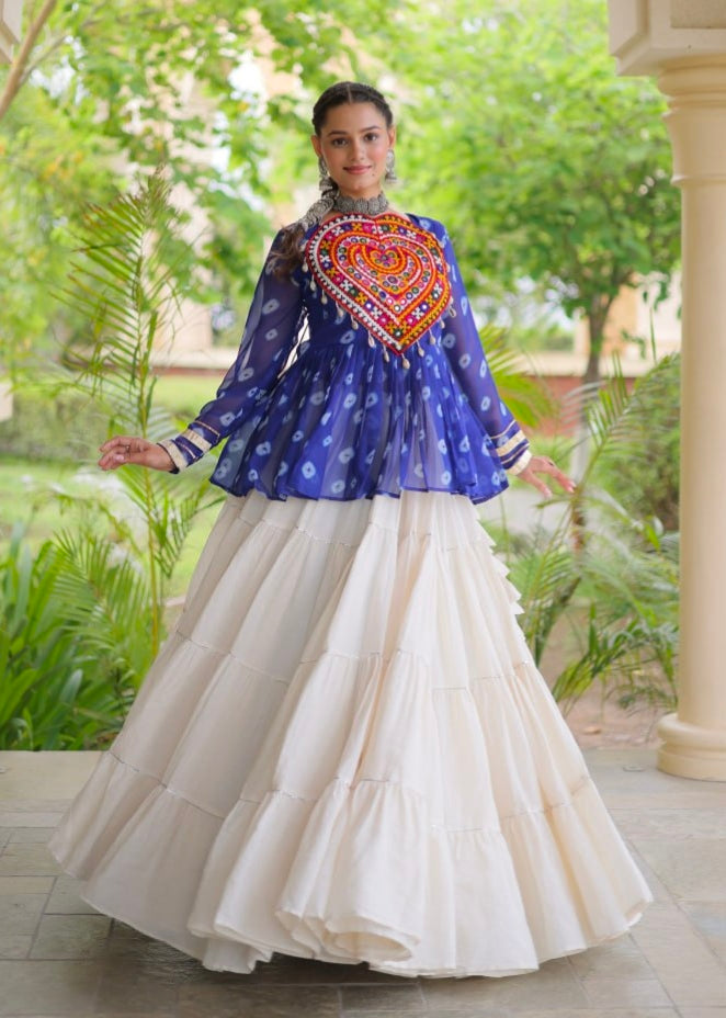 Blue Pure Georgette Bandhani Print Kutchi Navratri Lehenga Choli