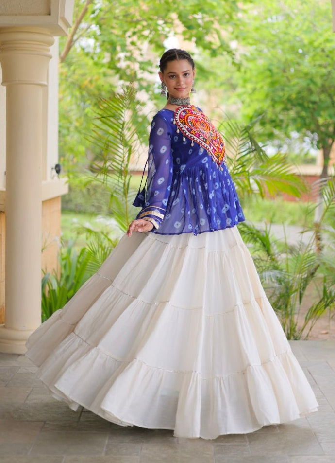 Blue Pure Georgette Bandhani Print Kutchi Navratri Lehenga Choli