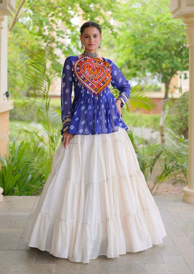 Blue Pure Georgette Bandhani Print Kutchi Navratri Lehenga Choli