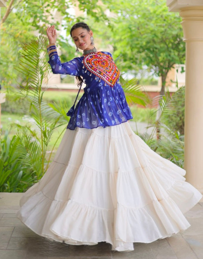 Blue Pure Georgette Bandhani Print Kutchi Navratri Lehenga Choli