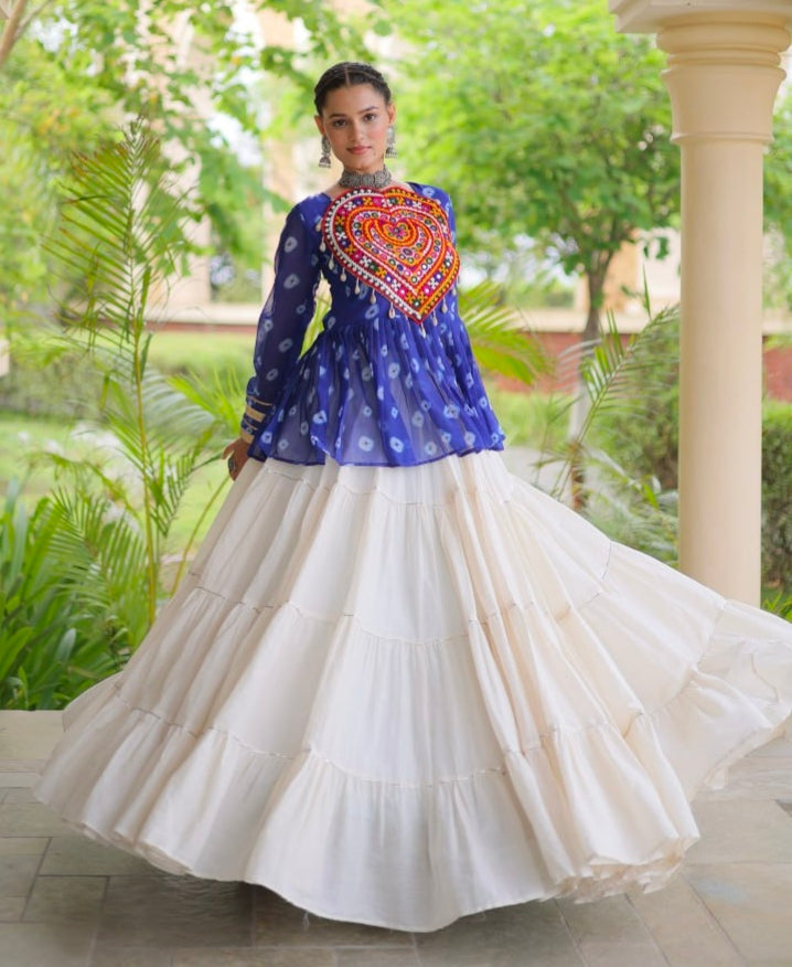 Blue Pure Georgette Bandhani Print Kutchi Navratri Lehenga Choli