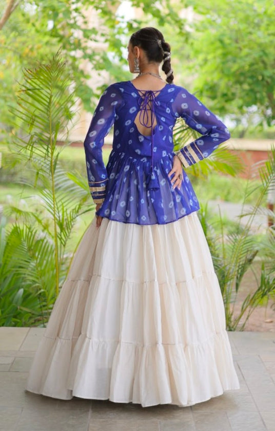Blue Pure Georgette Bandhani Print Kutchi Navratri Lehenga Choli