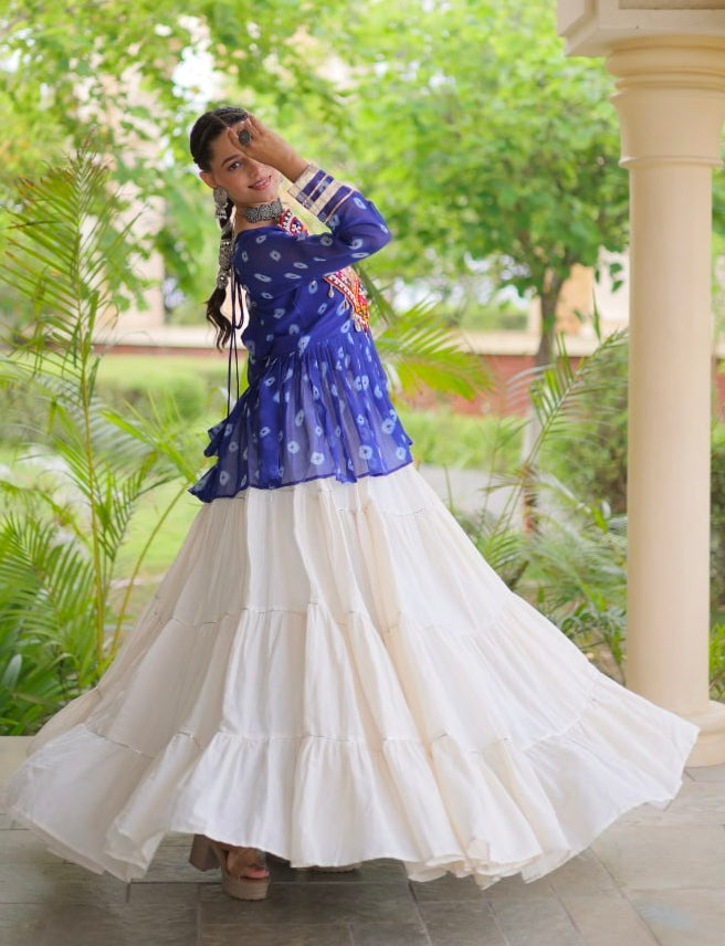 Blue Pure Georgette Bandhani Print Kutchi Navratri Lehenga Choli