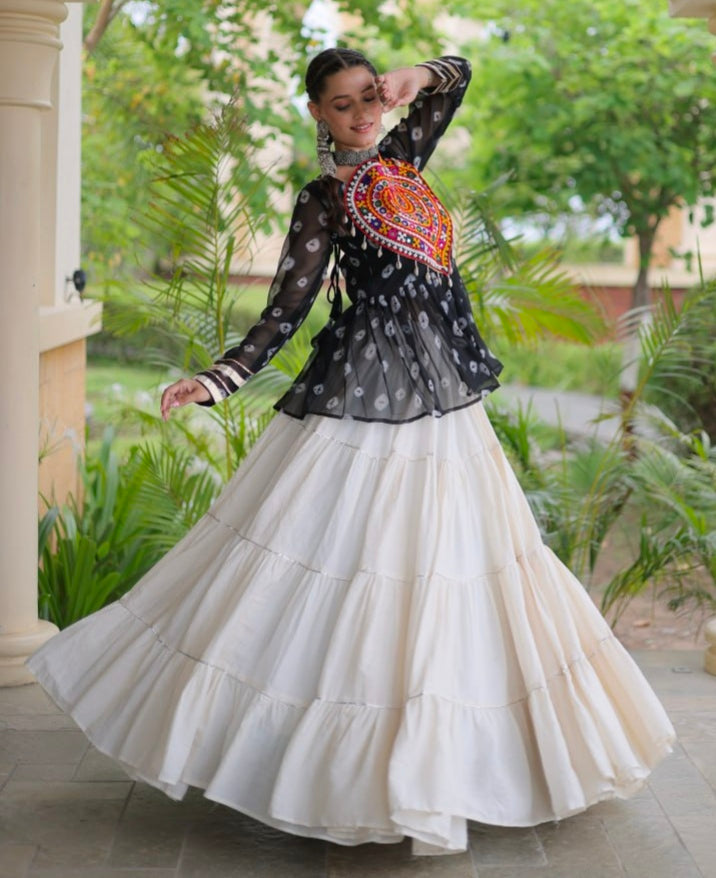 Black Pure Georgette Bandhani Print Kutchi Navratri Lehenga Choli